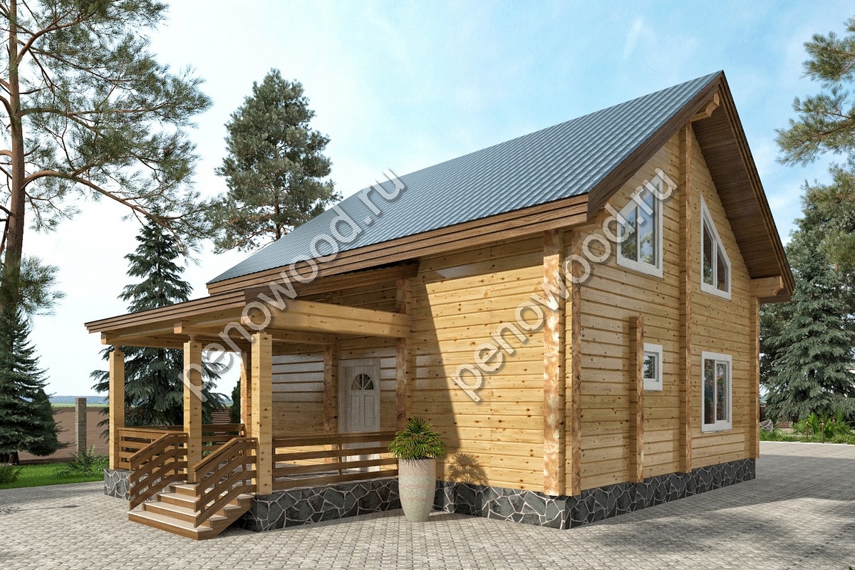 Внешний вид дома из бруса "С-5" производства Пеновской деревообрабатывающей фабрики (3)