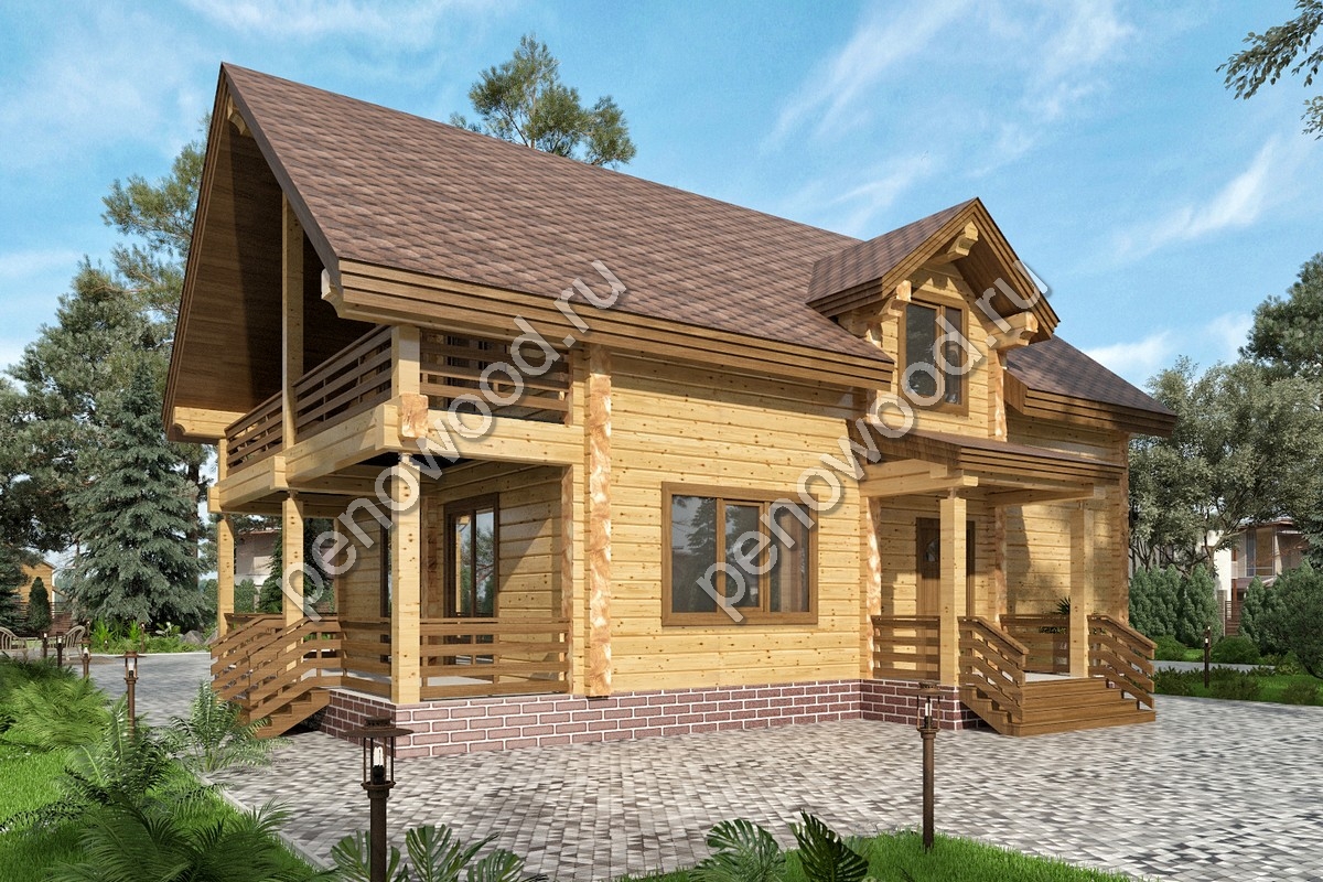 Внешний вид дома из бруса "С-7" производства Пеновской деревообрабатывающей фабрики (1)