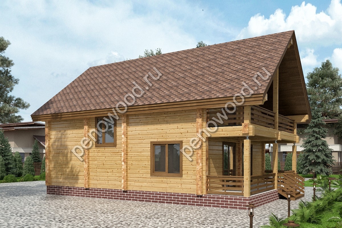 Внешний вид дома из бруса "С-7" производства Пеновской деревообрабатывающей фабрики (2)