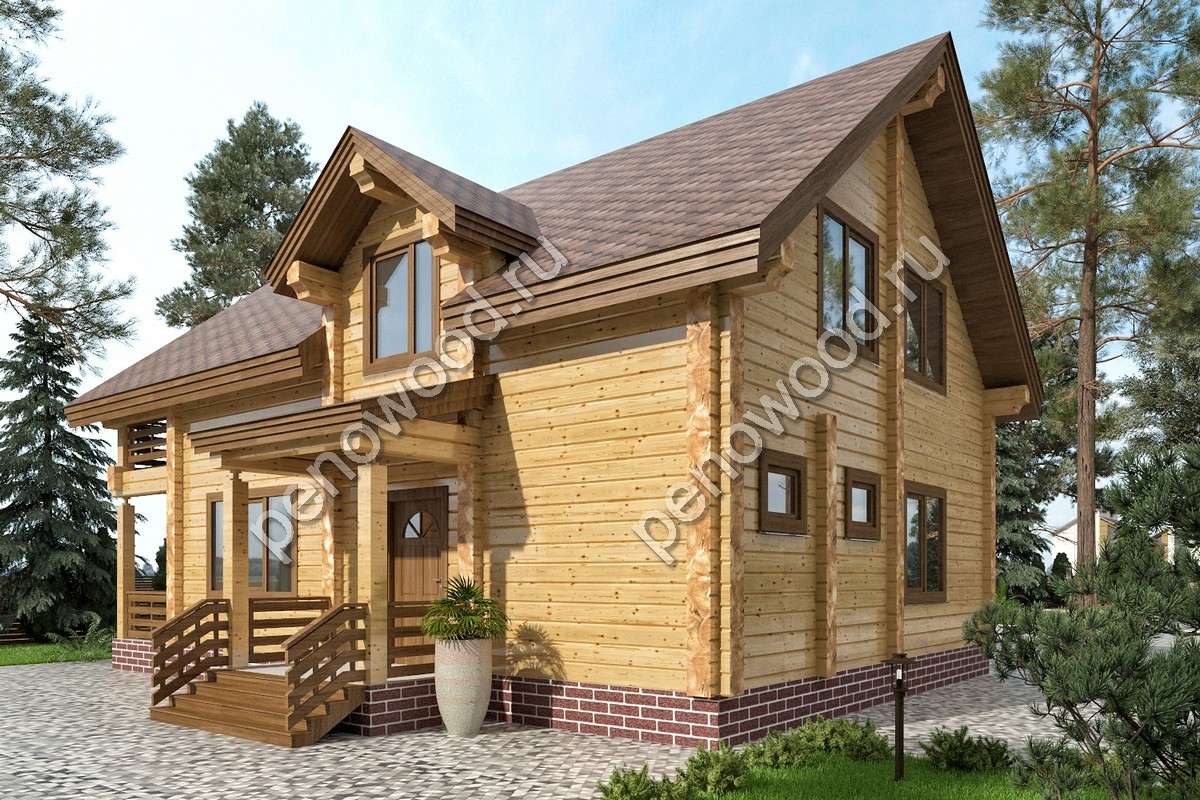 Внешний вид дома из бруса "С-7" производства Пеновской деревообрабатывающей фабрики (3)