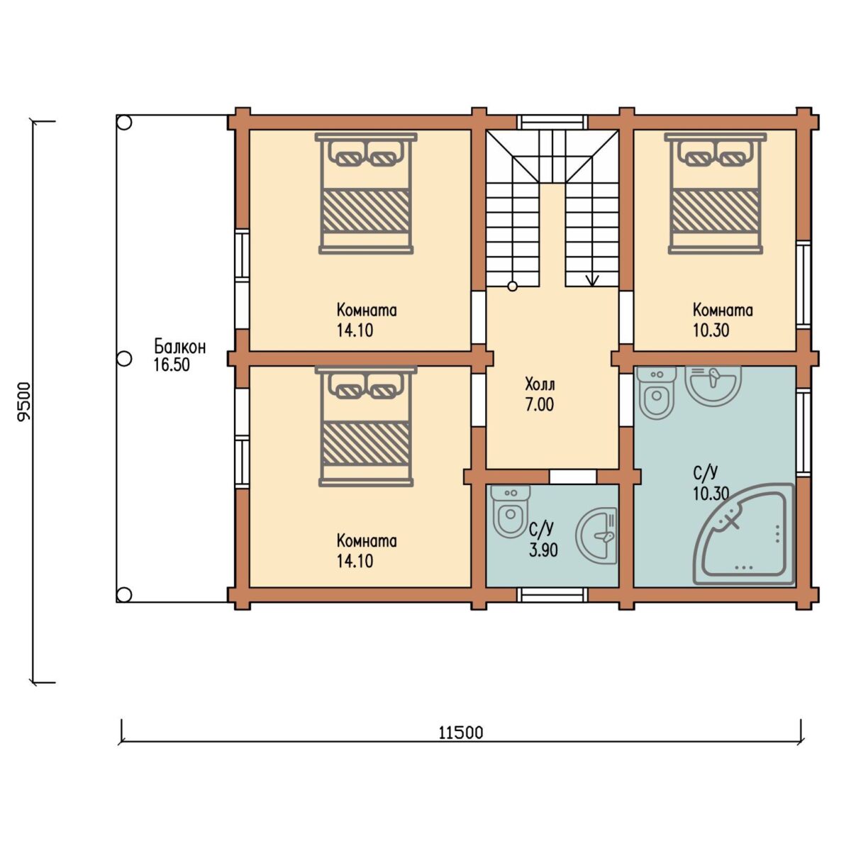 План мансардного этажа дома из бруса "С-7" производства Пеновской деревообрабатывающей фабрики