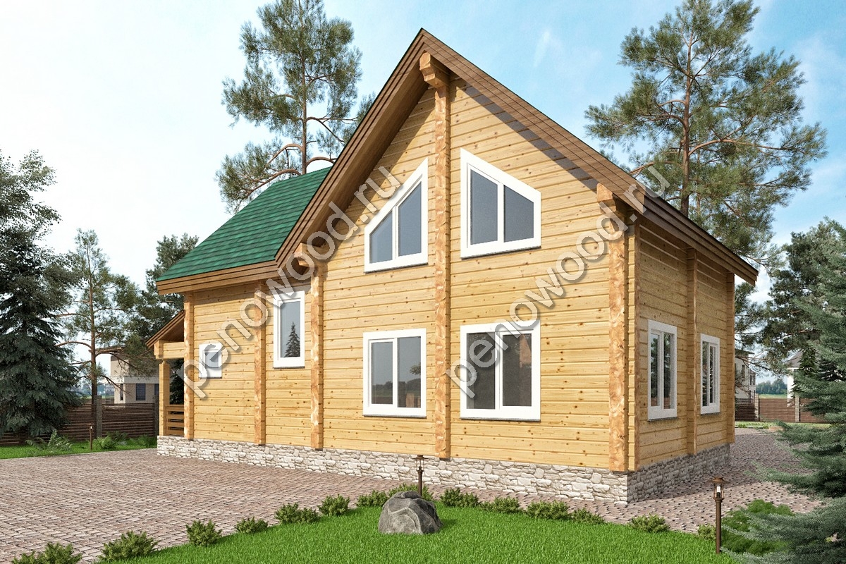Внешний вид дома из бруса "С-7" производства Пеновской деревообрабатывающей фабрики (2)