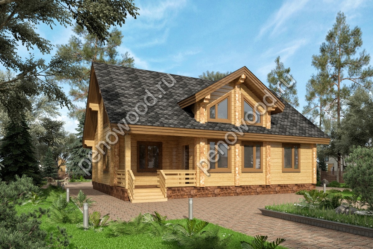Внешний вид дома из бруса "С-15" производства Пеновской деревообрабатывающей фабрики (1)