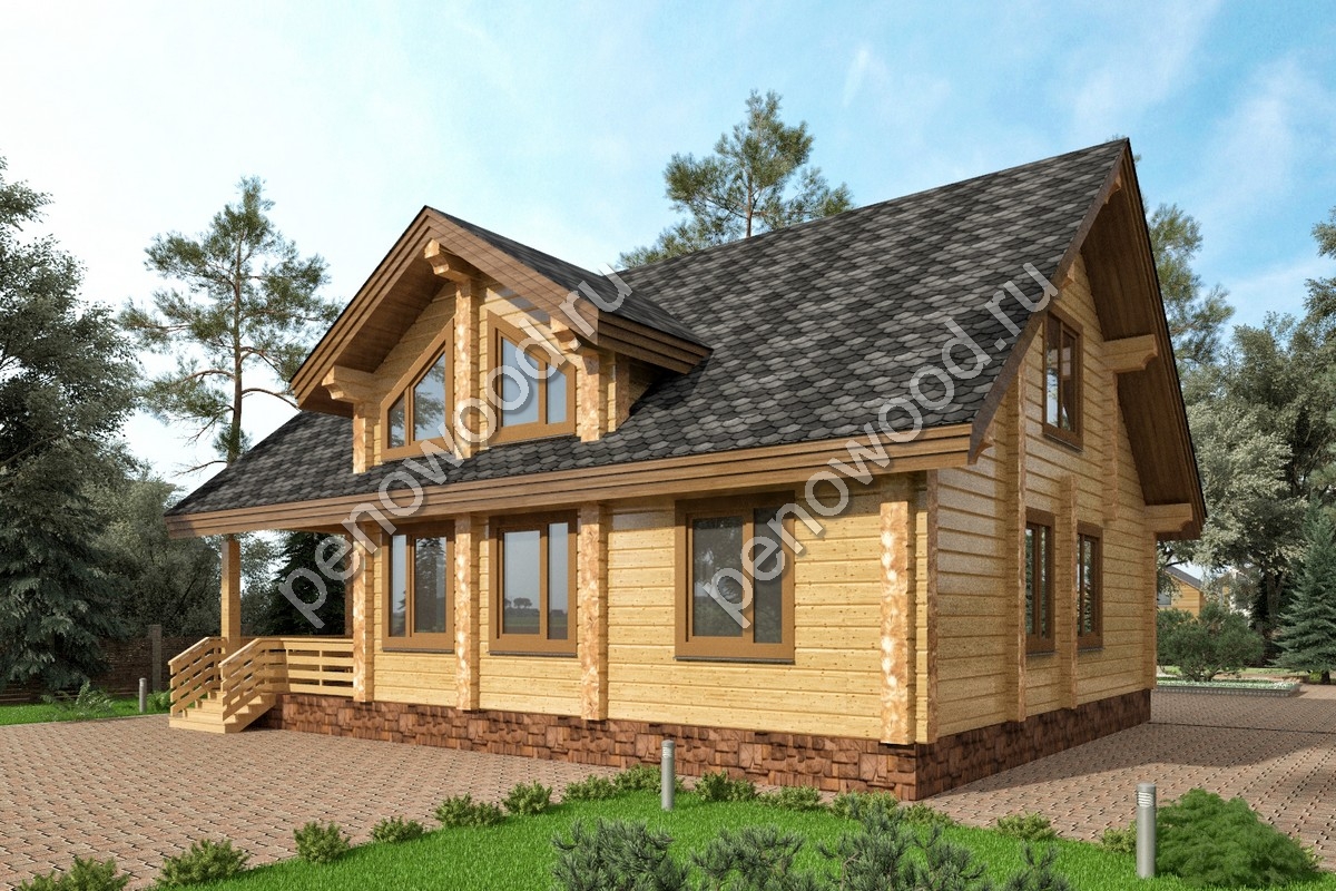 Внешний вид дома из бруса "С-15" производства Пеновской деревообрабатывающей фабрики (2)
