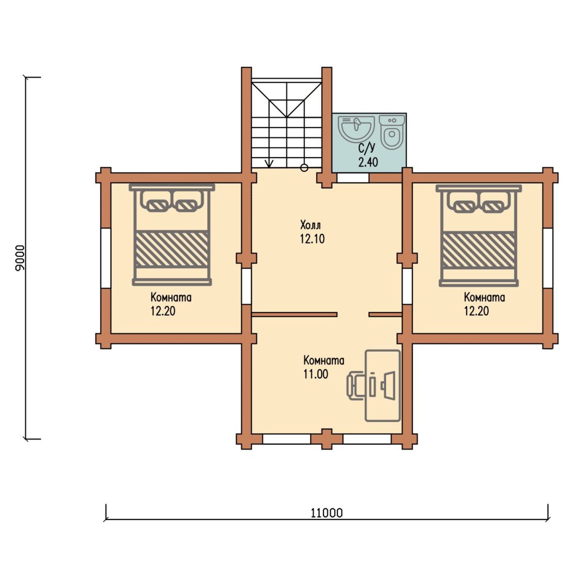 План мансардного этажа дома из бруса "С-15" производства Пеновской деревообрабатывающей фабрики