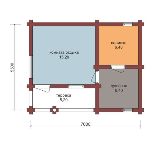 План 1-го этажа бани из бруса "СБ-6" производства Пеновской деревообрабатывающей фабрики